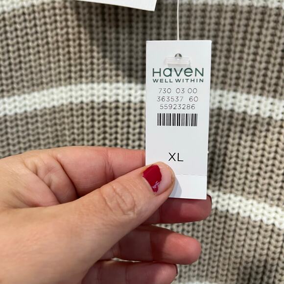 Haven Striped Taupe Knit Sweater XL NWT Cozy Chunky Turtleneck Neutral Winter - Picture 3 of 7